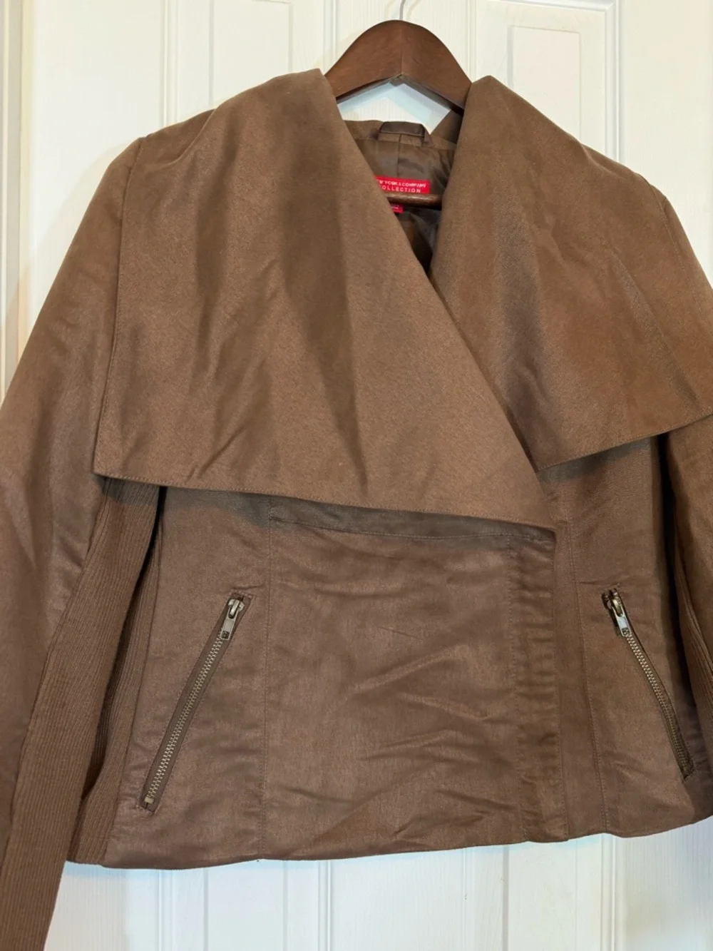 New York & Company Collection Asymmetrical Faux Suede Brown Jacket Size M - Picture 2 of 14